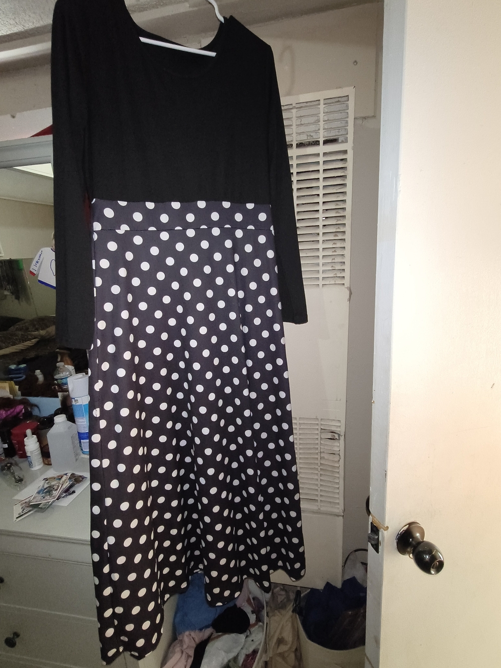 SHEIN Black Long Sleeve Polka Dot Midi Dress